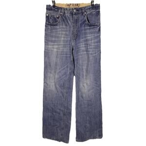 Gap Denim Jeans Boys 16 Boot Fit 27x30.5 Mid Rise Grungy Wash Whiskered Elastic